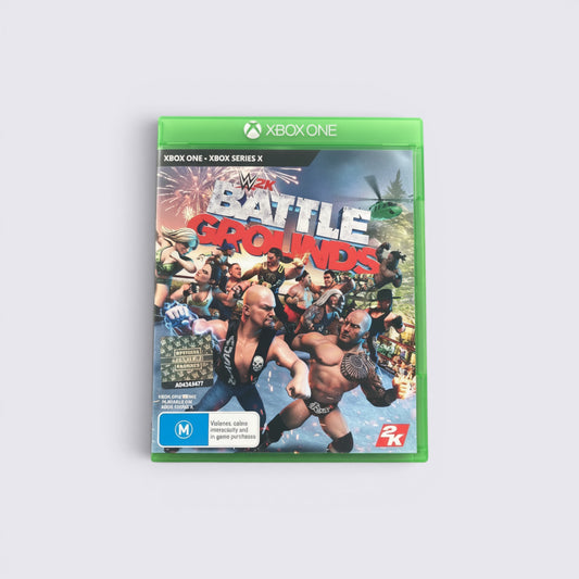 MrPixel WWE 2K Battlegrounds arcade wrestling game for Xbox One featuring cartoon-style character art and action.