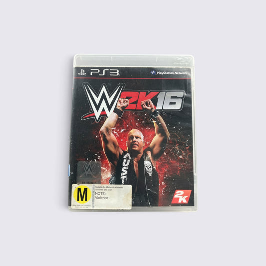MrPixel WWE 2K16 PlayStation 3 game case featuring Stone Cold Steve Austin on the cover with M rating label