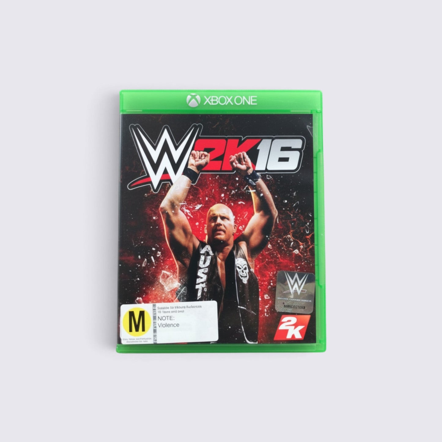 MrPixel WWE 2K16 video game for Xbox One featuring Stone Cold Steve Austin on the cover art