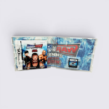 MrPixel WWE Smackdown vs Raw 2008 Nintendo DS game case open with manual and game cartridge inside