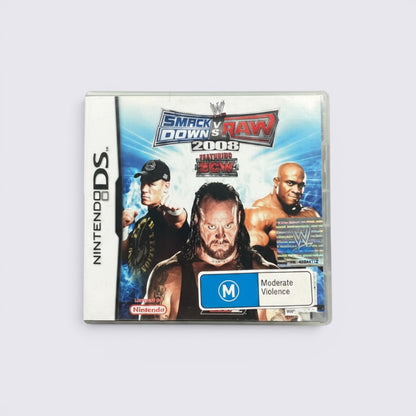 MrPixel WWE SmackDown vs. Raw 2008 Nintendo DS game case featuring John Cena, The Undertaker, and Bobby Lashley.
