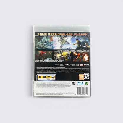 MrPixel X-Men Destiny PlayStation 3 game case back cover featuring game details, screenshots, and rating information.