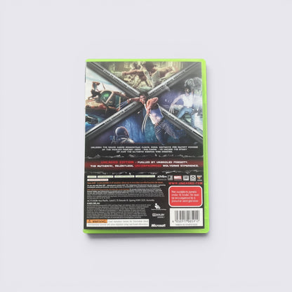 MrPixel X-Men Origins: Wolverine Uncaged Edition Xbox 360 game case back cover with action screenshots and text.