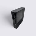 MrPixel Xbox 360 E 250GB console in a sleek black finish, shown from a high-angle perspective.