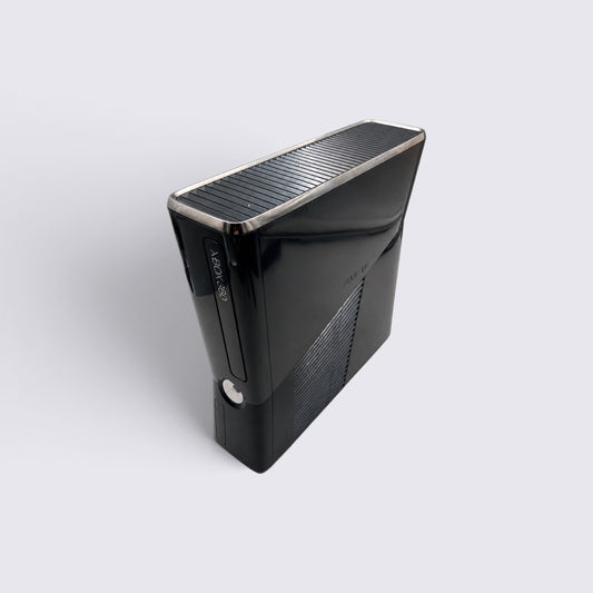 MrPixel Xbox 360 S console in gloss black with a slim design and top ventilation grille