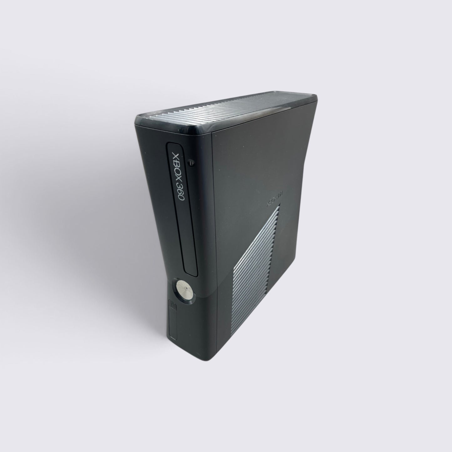 MrPixel Xbox 360 S console in matte black with a slim profile, shown from a high-angle perspective.