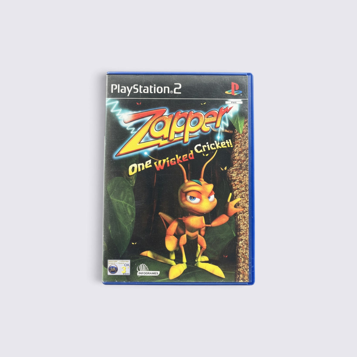 MrPixel Zapper PlayStation 2 game case featuring the cricket protagonist on a vibrant, illustrated cover art.