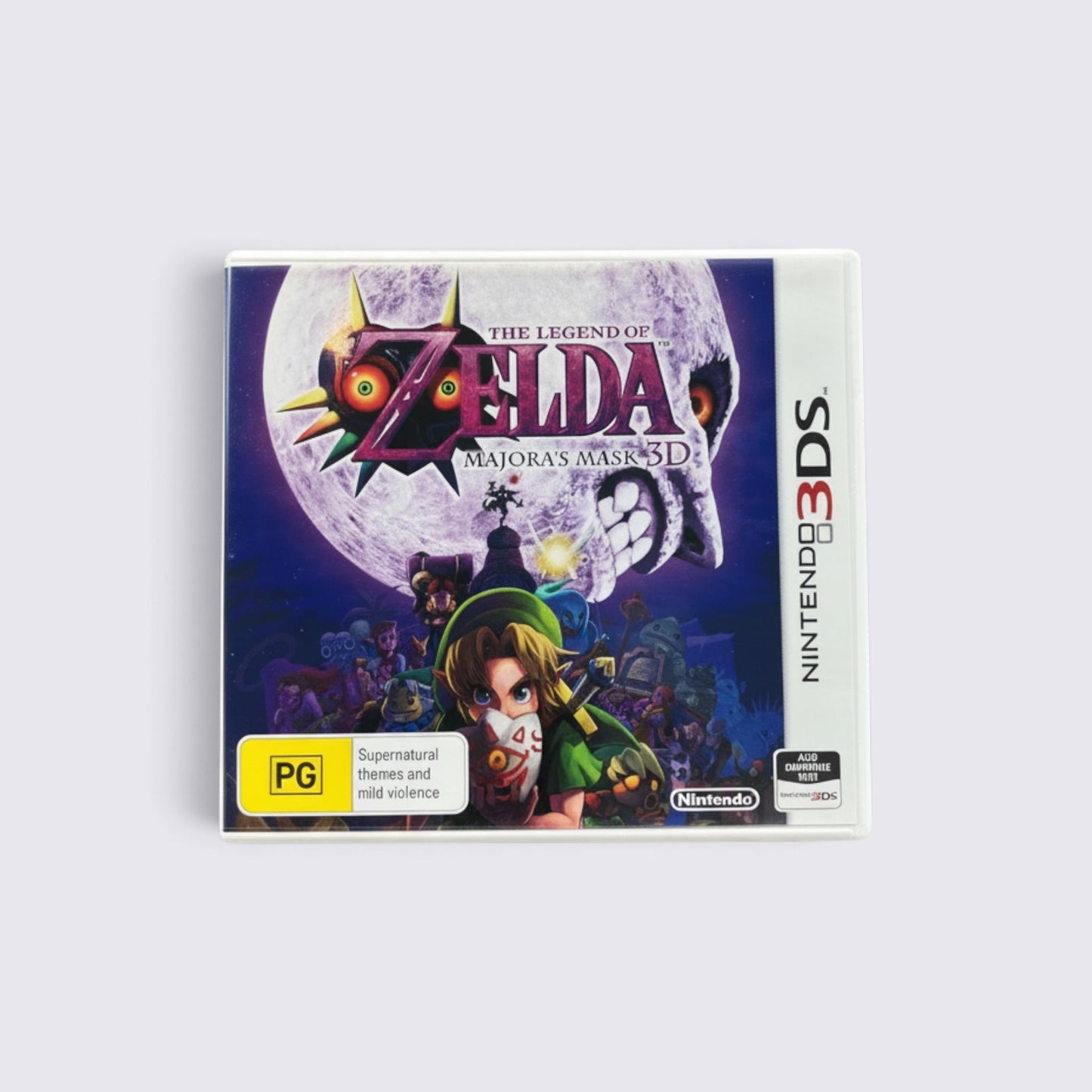 MrPixel The Legend of Zelda: Majora's Mask 3D game case for Nintendo 3DS featuring Link and the ominous moon.