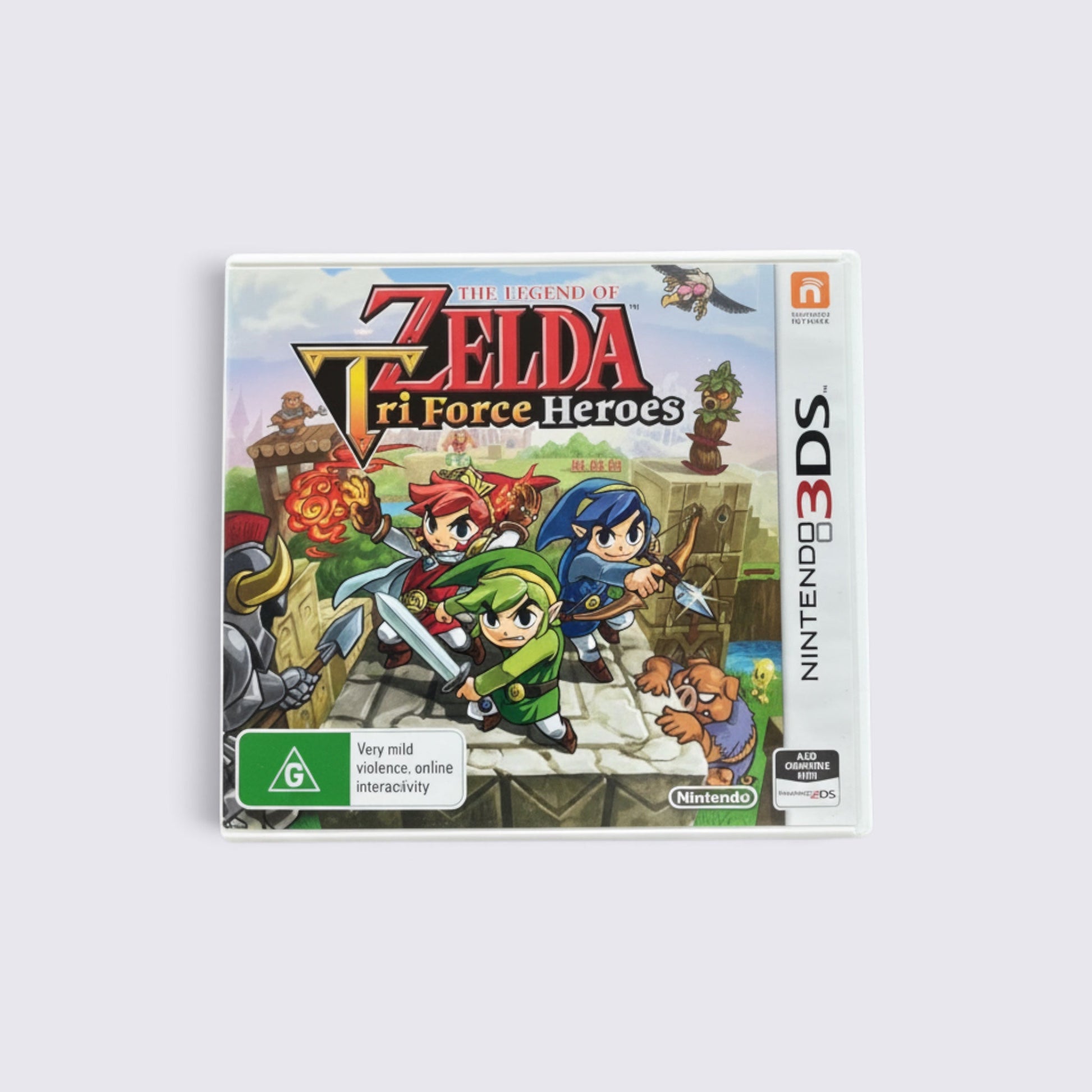 MrPixel The Legend of Zelda: Tri Force Heroes Nintendo 3DS game case featuring three Links in a cooperative pose.