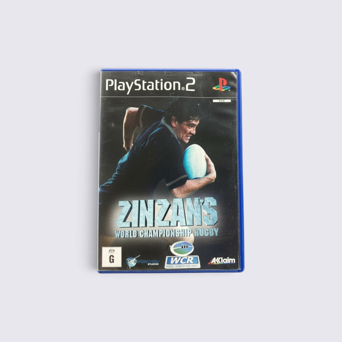 MrPixel Zinzan's World Championship Rugby PlayStation 2 game case featuring a rugby player running with the ball