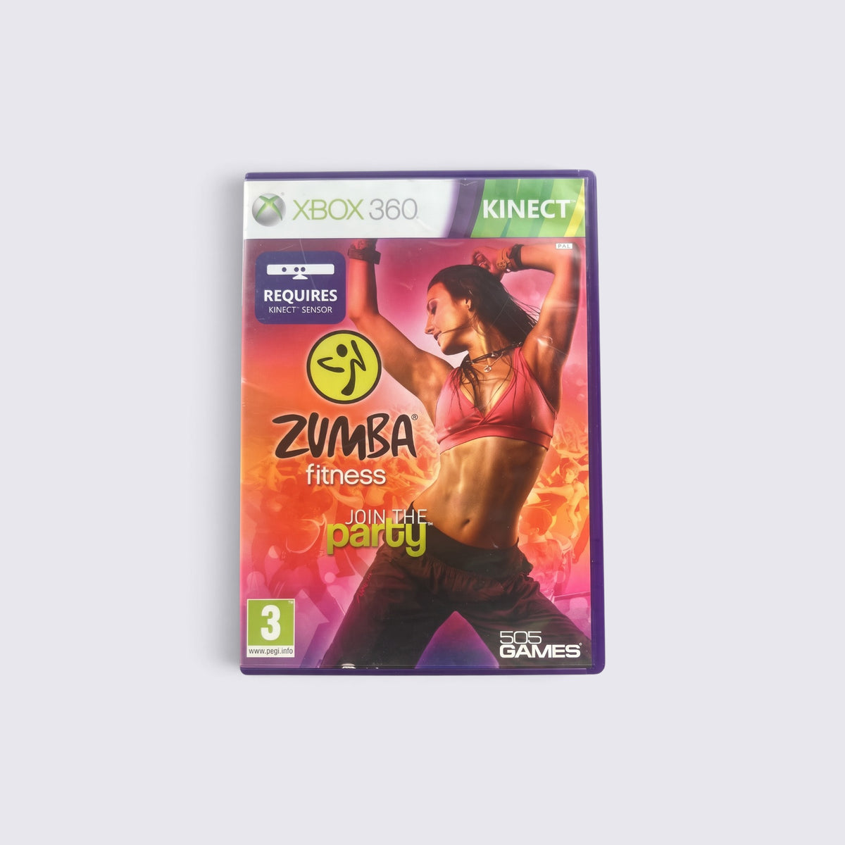 MrPixel Zumba Fitness video game for Xbox 360 Kinect featuring a dancer on the cover with vibrant orange background