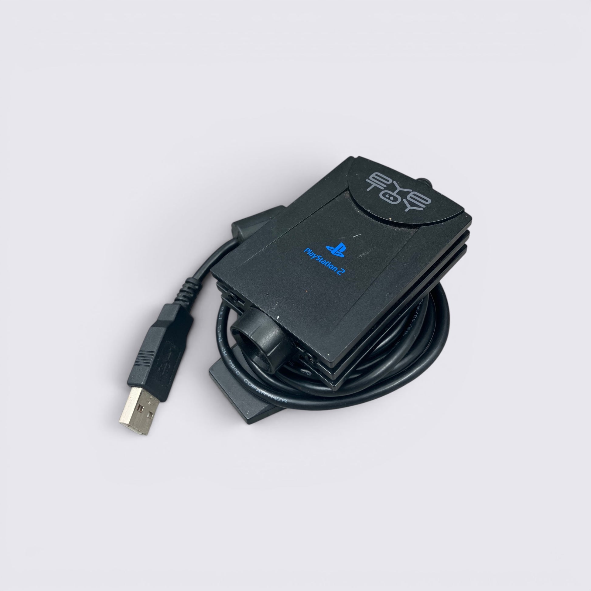 MrPixel PlayStation 2 EyeToy V1 USB motion-sensing camera in black with integrated cable on a white background