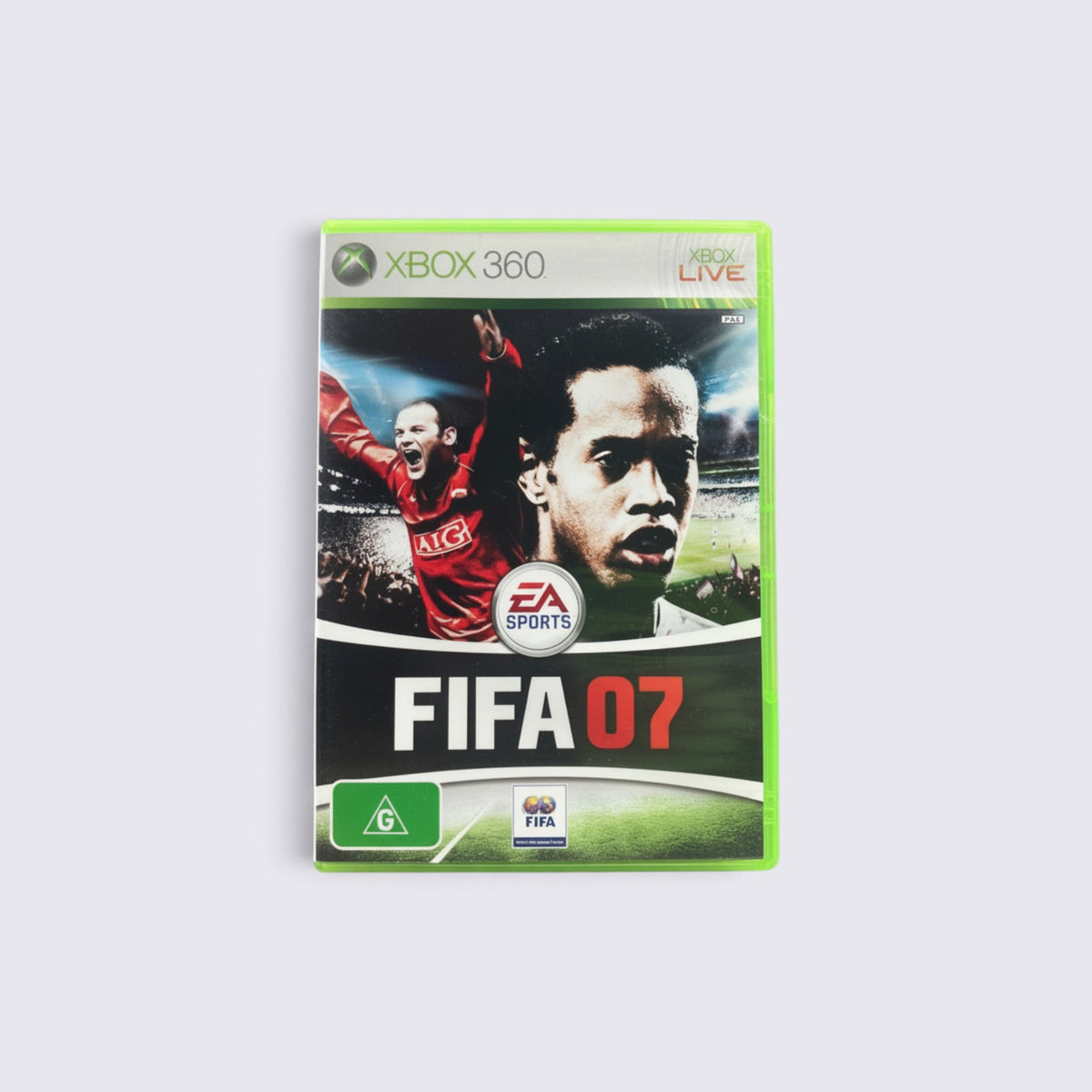 MrPixel FIFA 07 Xbox 360 game case featuring football artwork and EA Sports branding